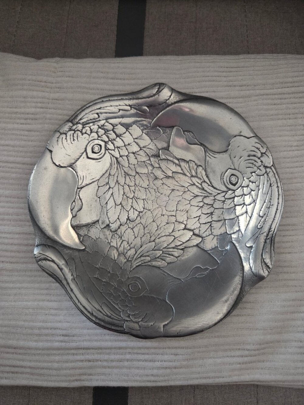 Arthur Court Designs 1983 Parrots Dish Plate Macaws 7” Vintage Aluminum